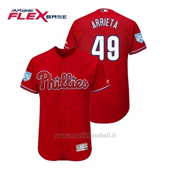 Maglia Baseball Uomo Philadelphia Phillies Jake Arrieta Flex Base Entrenamiento De Primavera 2019 Rosso
